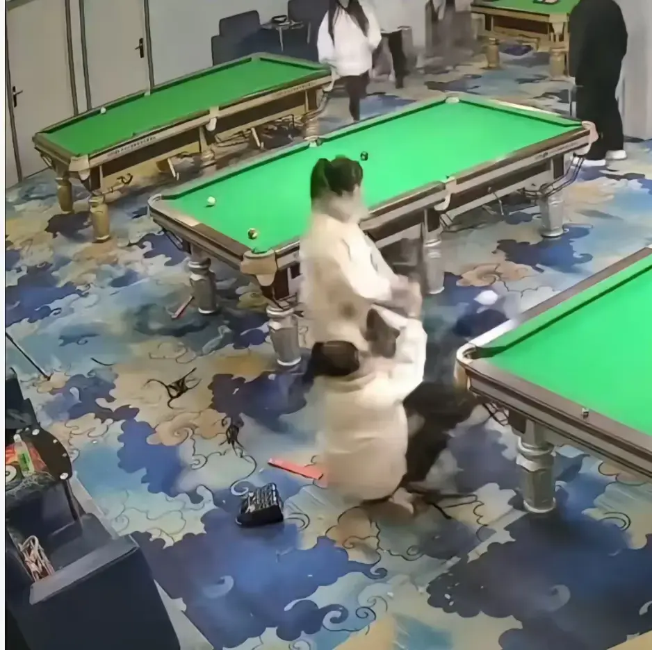 超刺激！《台球厅三狠人事件》里精神少女于台球厅真人互锤，三女子互打视频高清无删减，免费看！